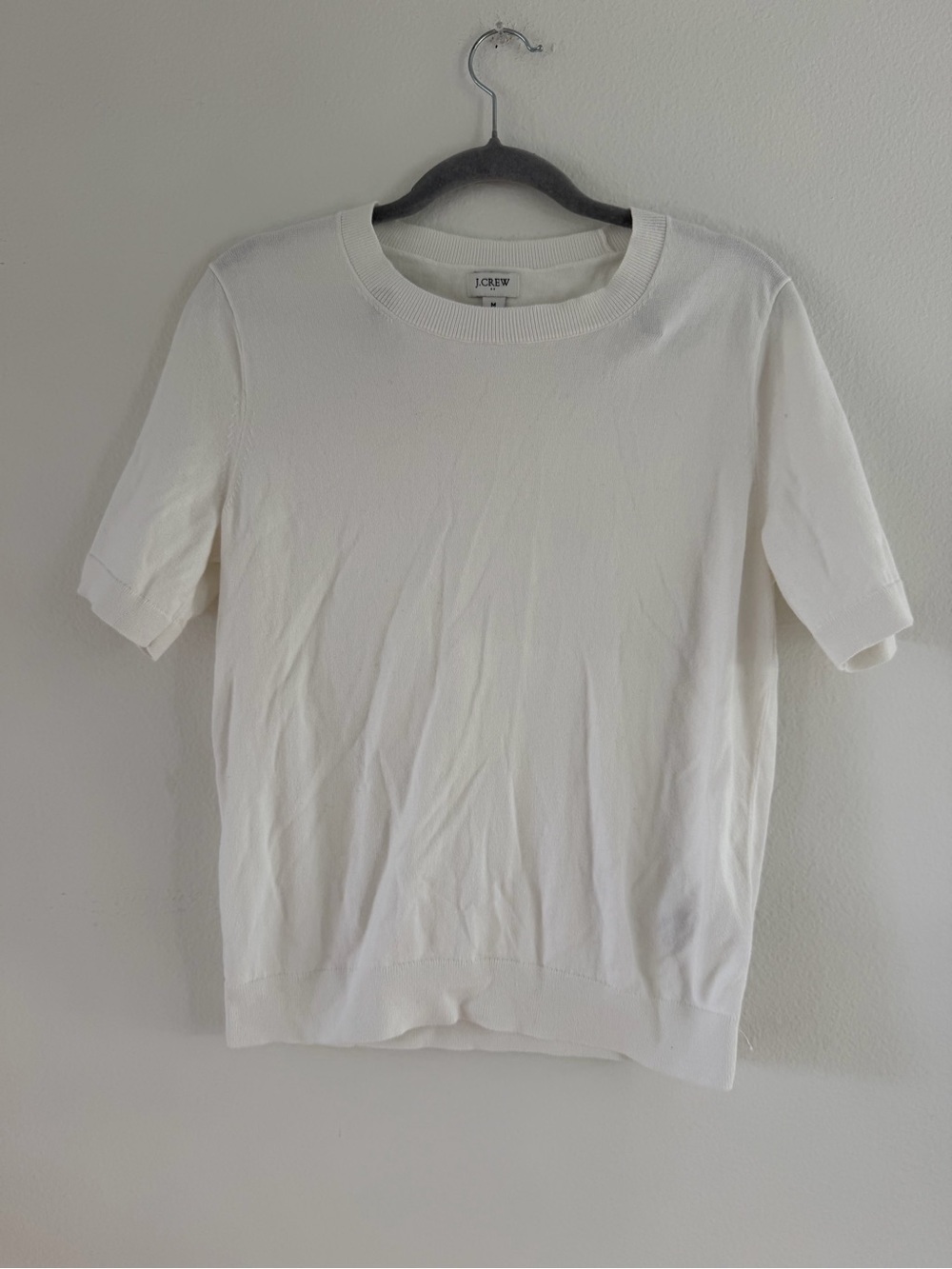 J.Crew Women’s Off White Short Sleeve Cotton Lightweight Knit Top Size Medium